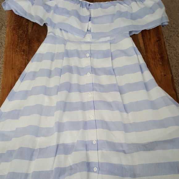 Lulu's Blue & White Striped Off The Shouler Midi - Picture 16 of 16